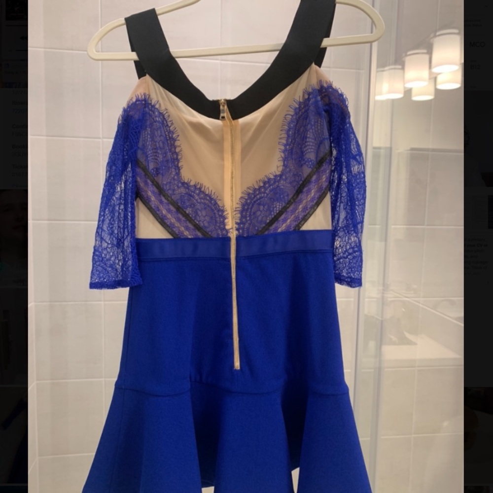 Three floor blue lace peplum skirt dress